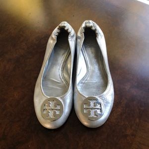 Tory Burch silver ballet flats